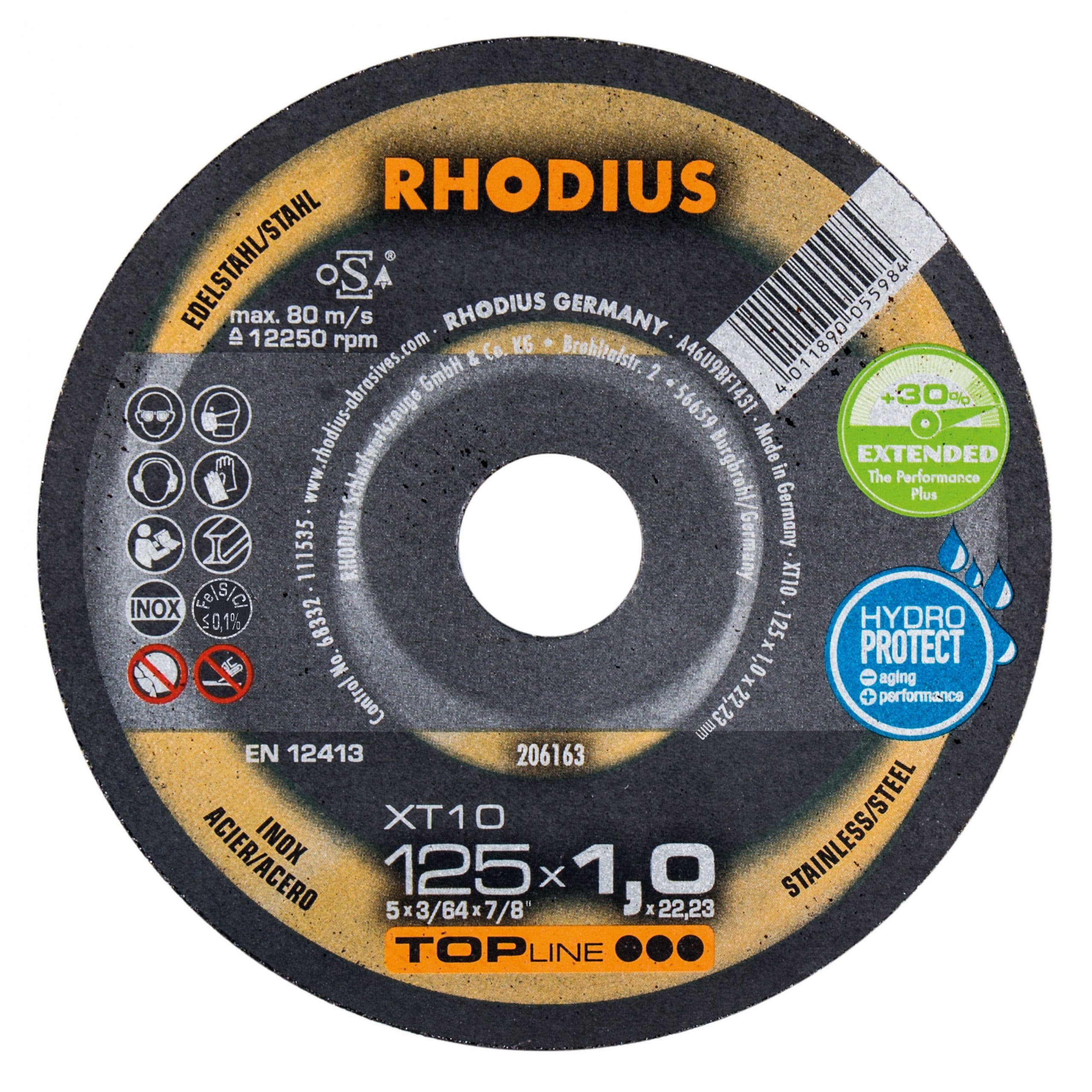 Rhodius XT10 Doorslijpschijf 125mm x 1.0mm RVS/Staal