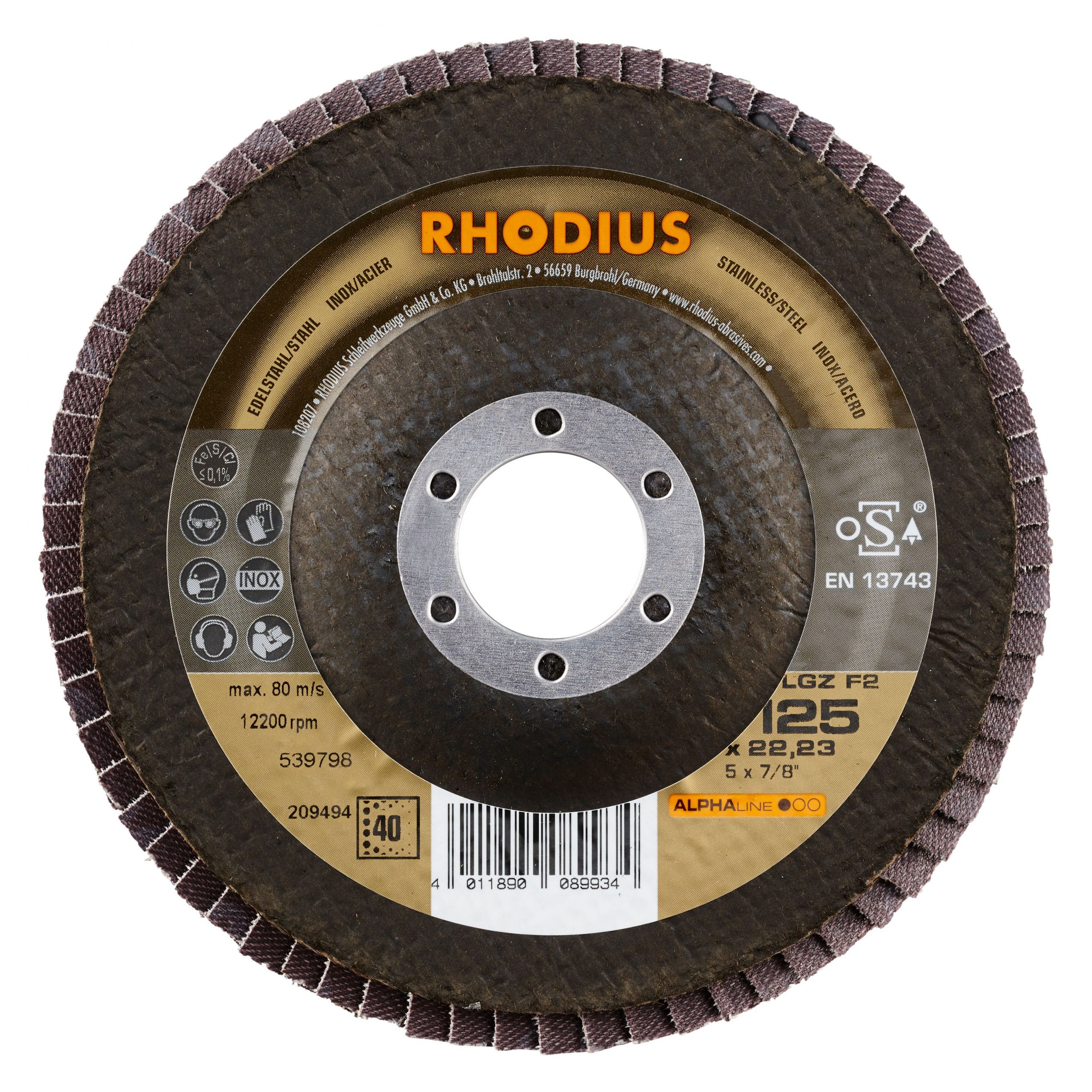 Rhodius LGZ F2 Alpha lamellenschijf vlak 125mm K40 209494