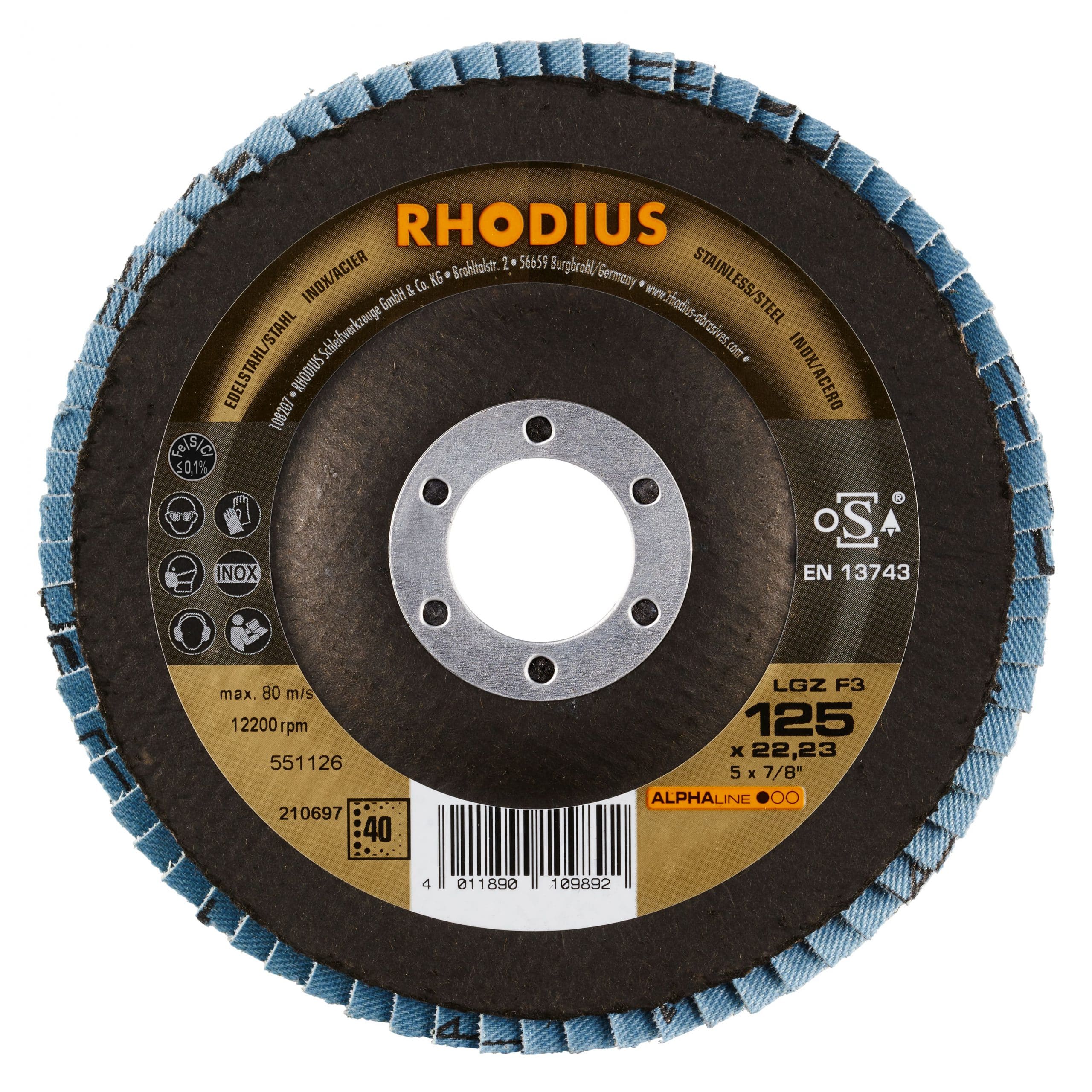 Rhodius LGZ F3 Lamellenschijf 125mm Vlak K40 210697